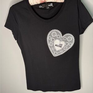 Love Moschino Black Silver Graphic Fitted Tee